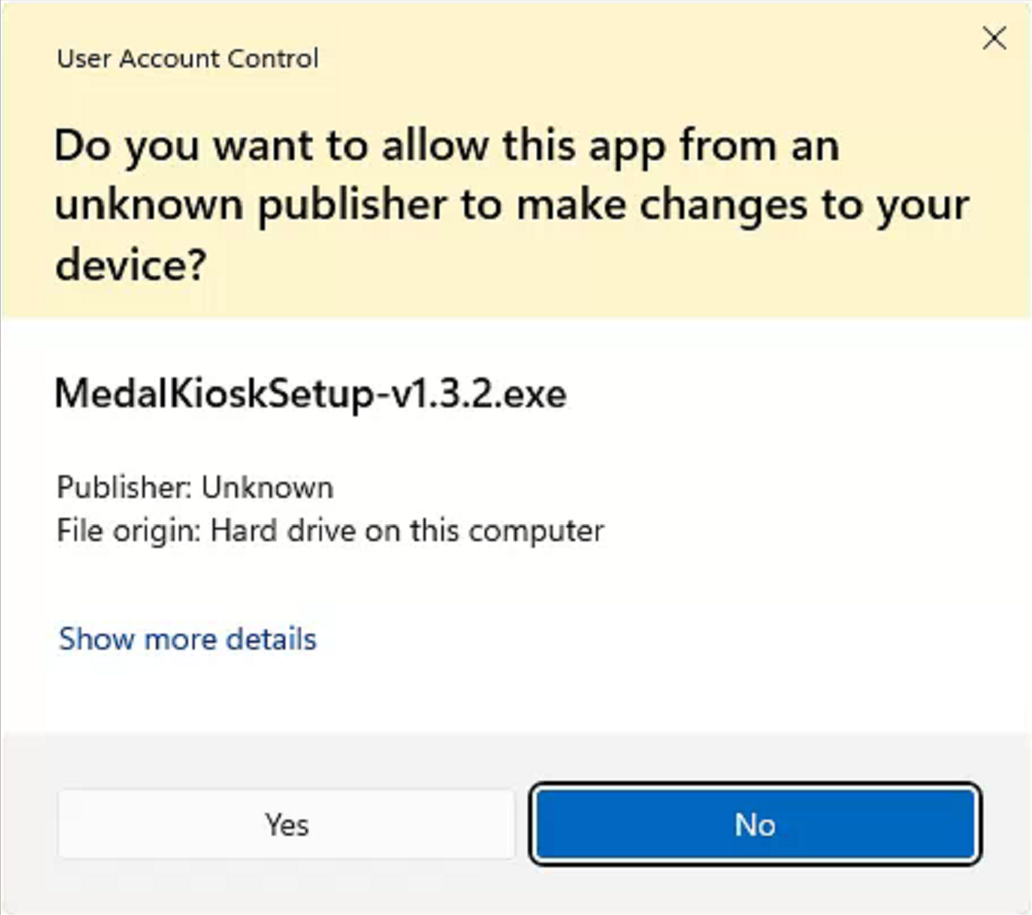 Windows-beveiligingsvraag: toestaan dat MedalKioskSetup wijzigingen aanbrengt